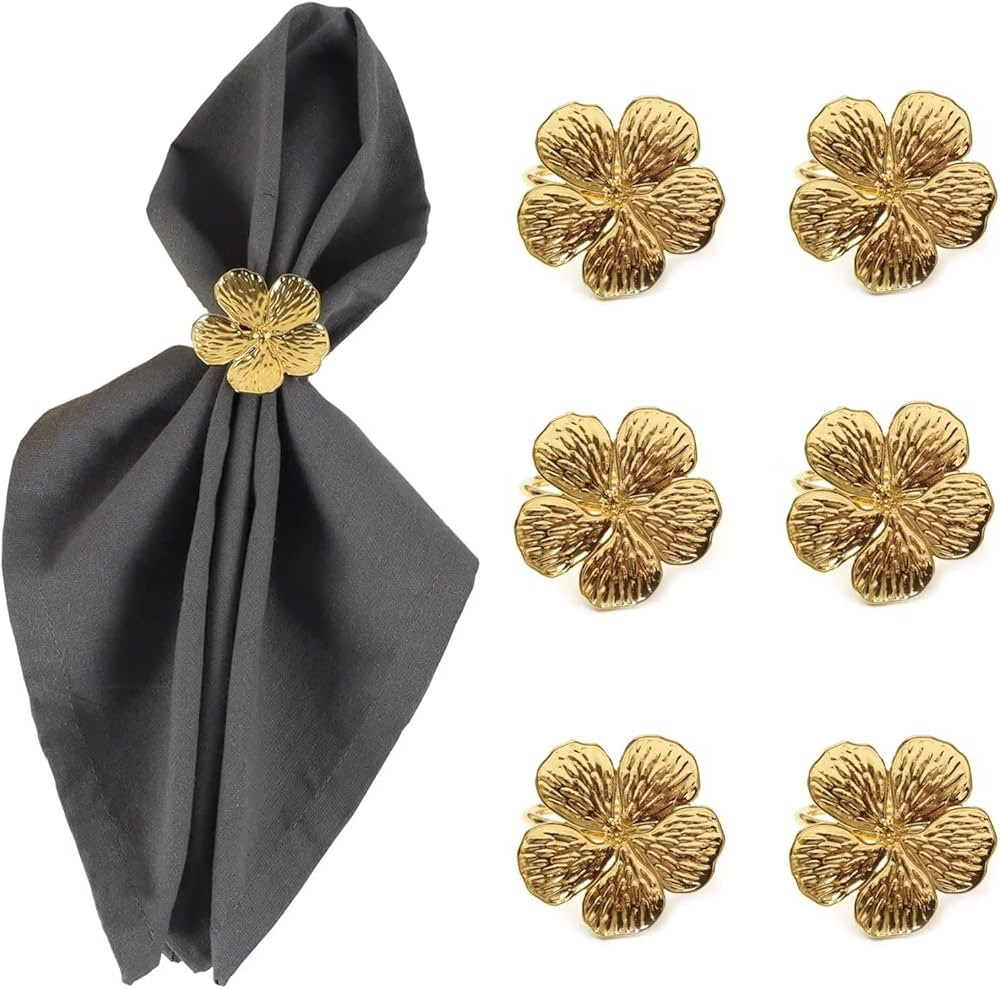 S SNUOY Gold Napkin Rings Flower Napkin Holders Set Napkin Buckle for Halloween Table Decor-Pack ... | Amazon (US)