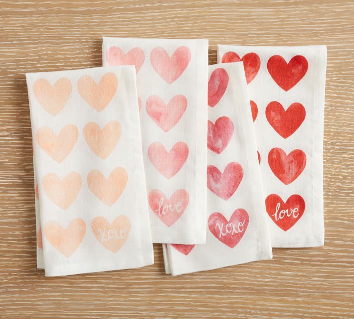 Watercolor Heart Linen/Cotton Napkins - Set of 4 | Pottery Barn (US)