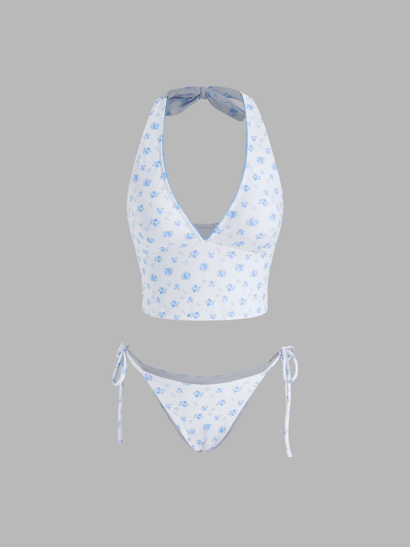 Halter Neckline Floral Tankini Tie Side Bikini Set | Cider