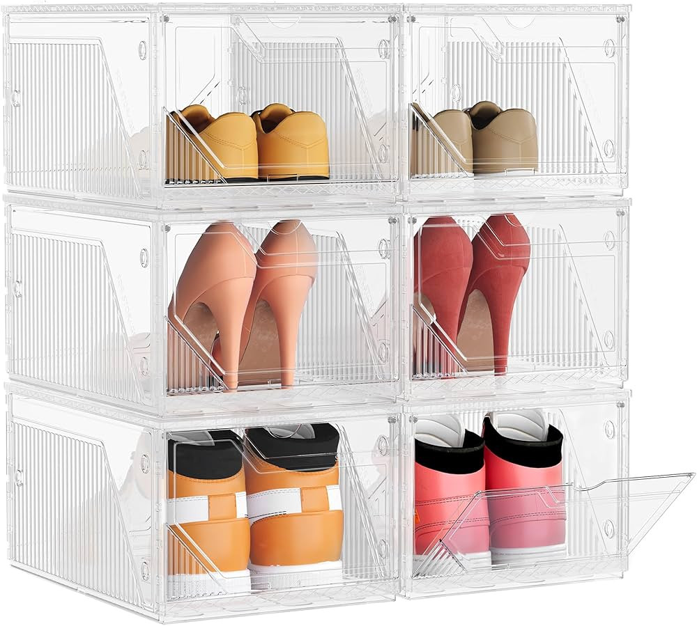 SONGMICS Shoe Boxes, Pack of 6, Plastic Shoe Storage, Stackable and Reliable, with Magnetic Door,... | Amazon (FR)
