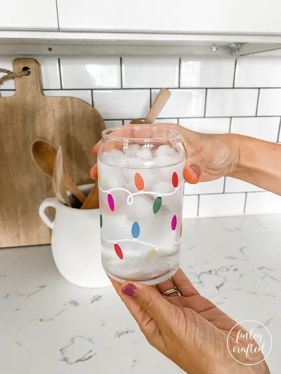 Color Changing Christmas Lights Iced Coffee Cup Glass Can with Lid and Straw, Christmas Lights Be... | Etsy (US)