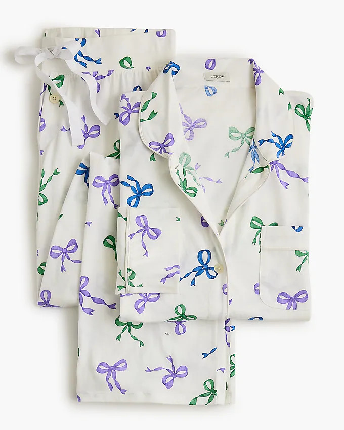 Long-sleeve knit bow pajama set | J.Crew Factory