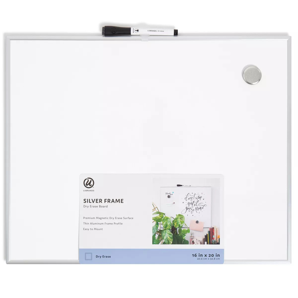 U Brands 16"x20" Magnetic Dry Erase Board Silver Frame | Target