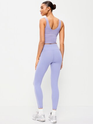 High-Waisted StudioSmooth 7/8 Side-Striped Leggings | Old Navy (US)