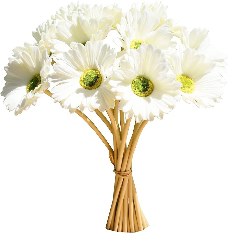Mandy's 12pcs White Fake Flowers Artificial Gerbera Daisies Silk Flowers 15" for Mother's Day Eas... | Amazon (US)