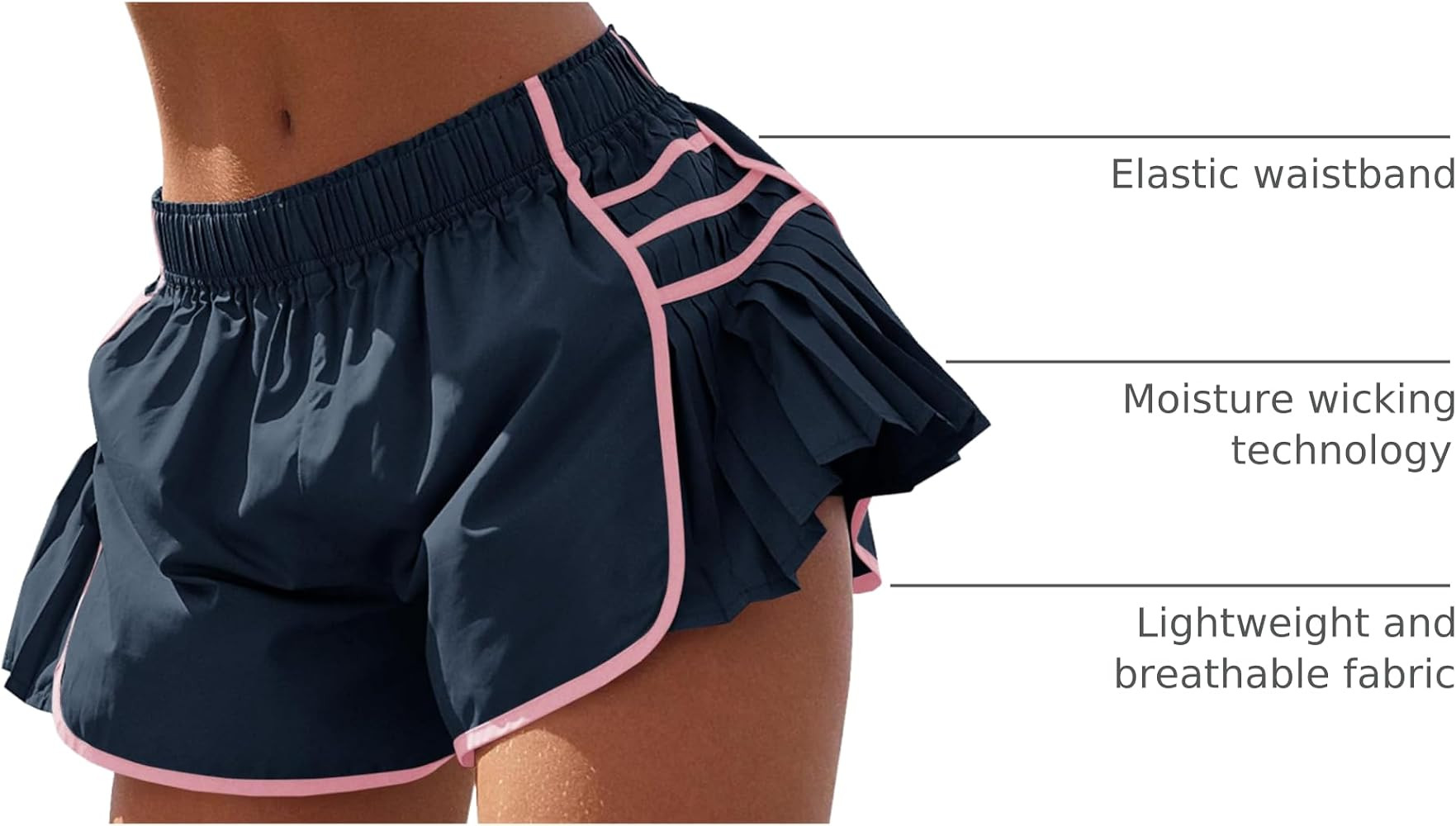 Fisoew Womens Workout Gym Shorts Running Pleated Contrast Stitch Elastic Waist Athletic Quick Dry... | Amazon (US)