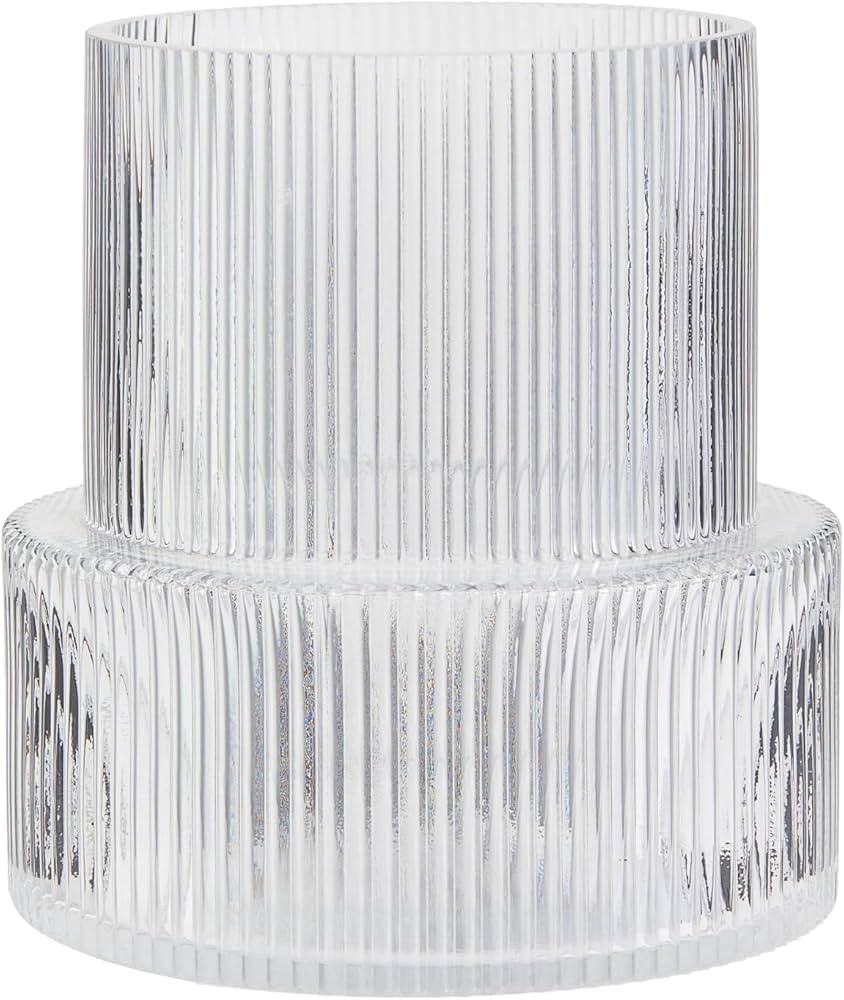 Jaxey Fluted Glass Flower Vase Ribbed Modern Ripple Vase with Big Capacity for Living Dining Room... | Amazon (US)
