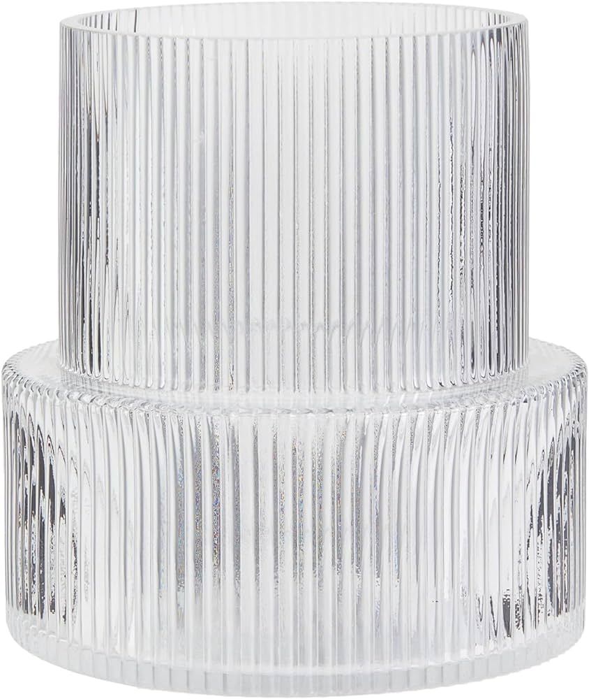 Jaxey Fluted Glass Flower Vase Ribbed Modern Ripple Vase with Big Capacity for Living Dining Room... | Amazon (US)
