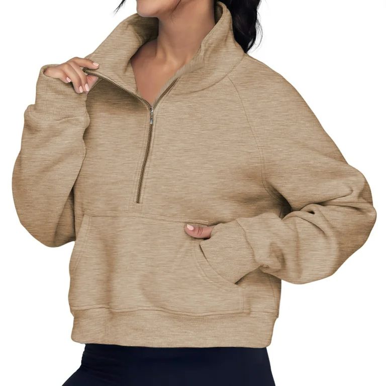 Rosvigor Sweatshirt for Women Half Zip Cropped Pullover Fleece Hoodies Fall Tops Thumb Hole - Wal... | Walmart (US)