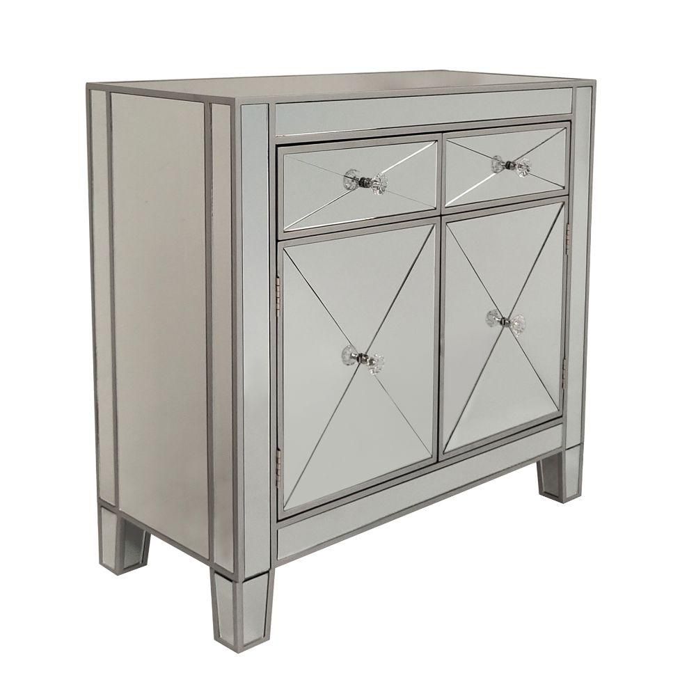 Silver and Gray Mirrored Storage Cabinet with 2-Drawers and 2-Doors | The Home Depot