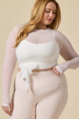 Bow Back Mesh Reversible Long Sleeve Top - Bright White | POPFLEX