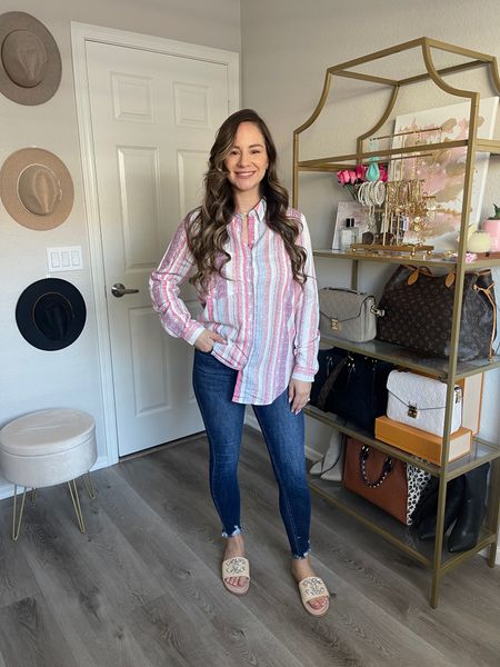 Casual Outfit Idea | Button down (small), Raw Hem Jeans (3/24), Slip on Sandals (6.5/37) | Amazon Fashion #AmazonFashion #Jeans #Sandals

#LTKfindsunder100 #LTKSeasonal #LTKshoecrush