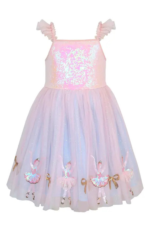 Zunie Kids' Ballerina Border Sequin Party Dress in Blush Blue at Nordstrom, Size 4 | Nordstrom