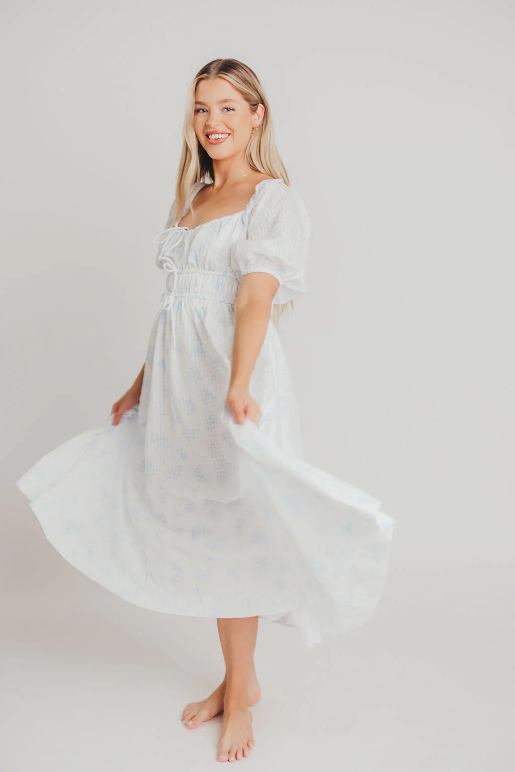Edda Coastal Midi Dress in White - Bump and Nursing Friendly | Worth Collective