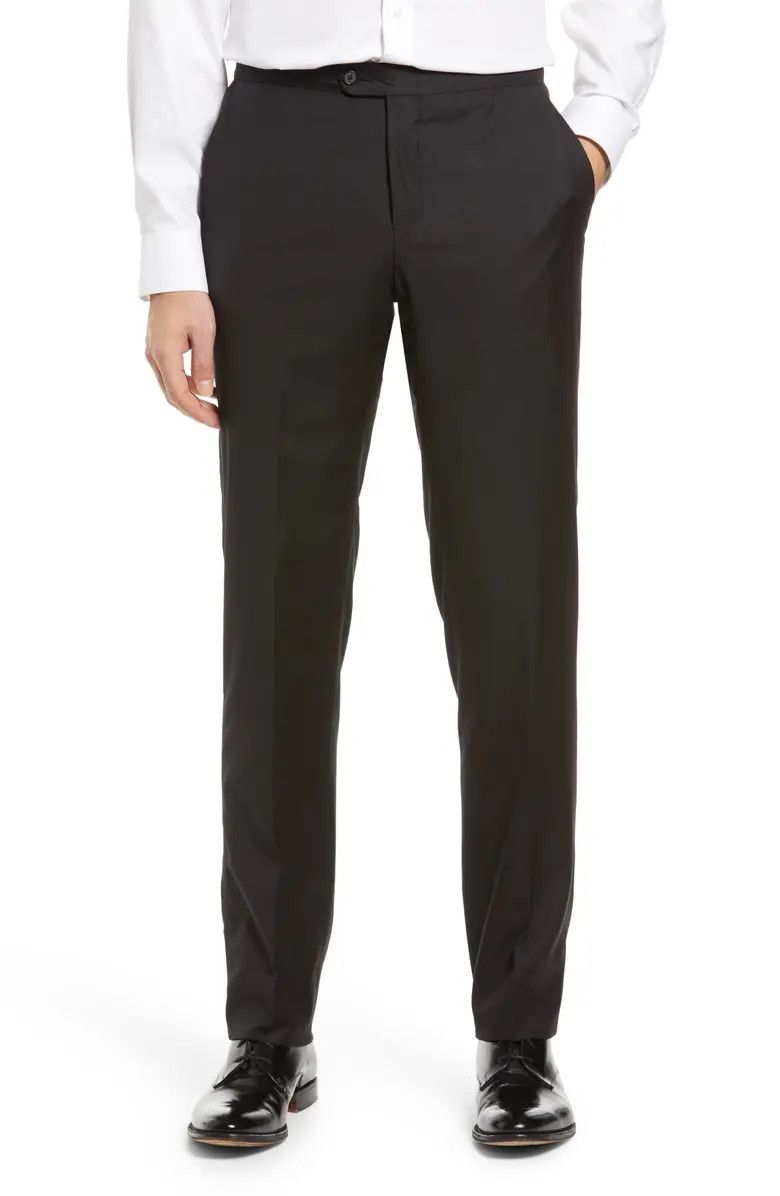 Wool Flat Front Tuxedo Pants | Nordstrom