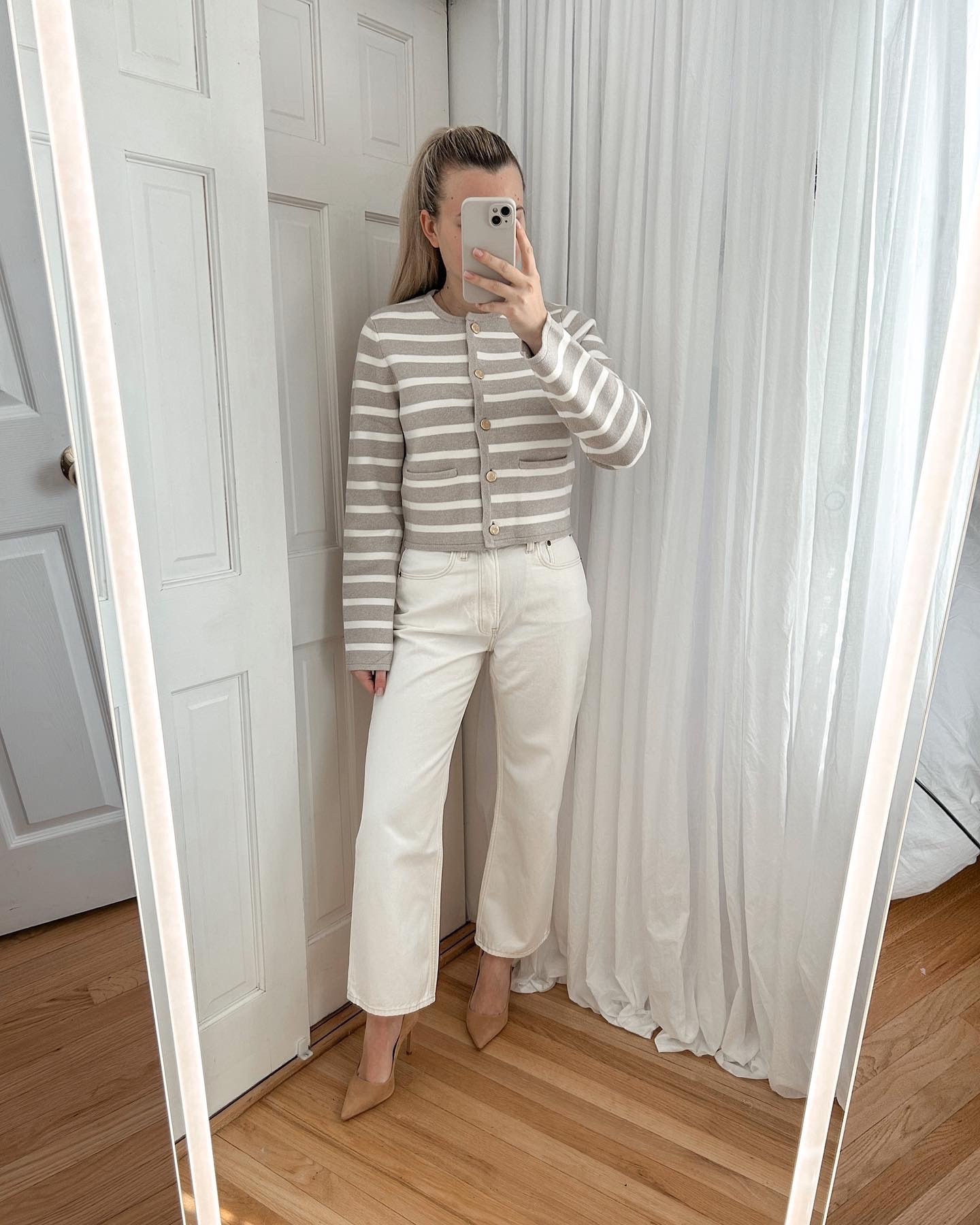 outfit of the day, wearing size small in the cardigan & 26 x-short in jeans☀️☕️ spring outfit, office outfit, Easter outfit, white jeans

#LTKSpringSale #LTKsalealert #LTKfindsunder100