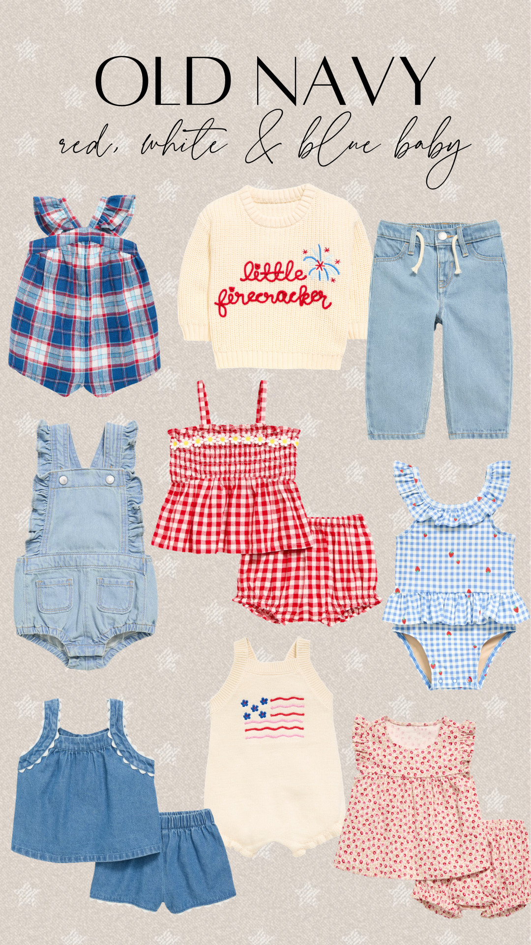 Old Navy red white and blue for baby girl up to 50% off!! 

 #LTKSaleAlert #LTKBaby #LTKKids