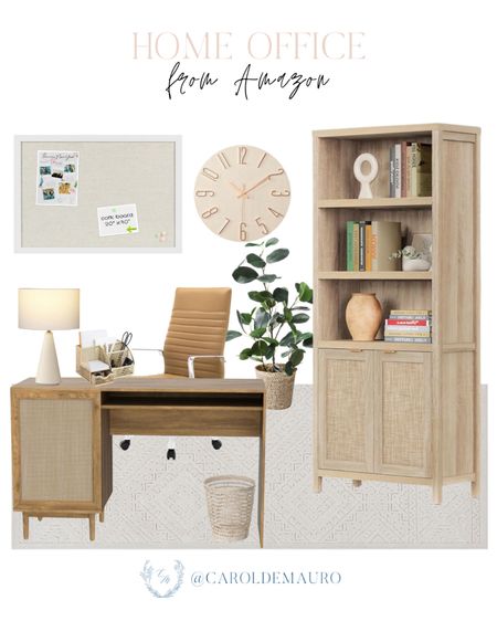 Make your home office stylish and organized with this wooden table, bulletin board, office chair, wall clock, faux plants and more to upgrade your work-from-home setup!
#neutralaesthetic #designtips #amazonfinds #springrefresh 

#LTKSeasonal #LTKStyleTip #LTKHome