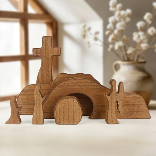 GoClimber Empty Tomb Easter Scene and Cross Decoration, Wooden Easter Resurrection Scene Set, Jesus Nativity Scene Decor for Religious Home Office Tabletop Christian Gifts | Amazon (US)