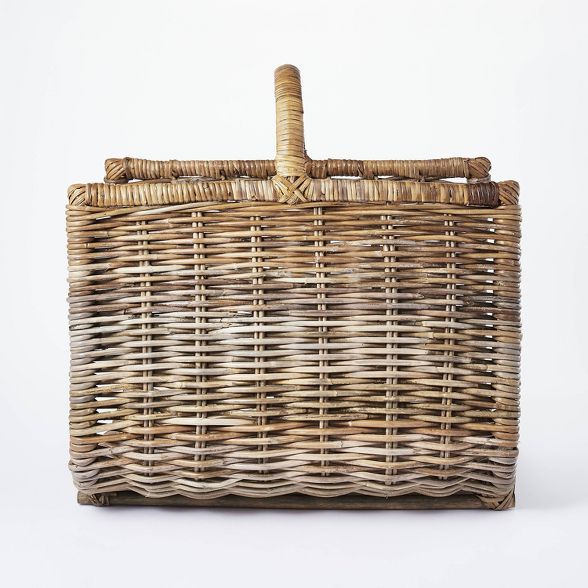 20" x 15" Rattan Woven Log Holder with Handle Gray/Natural - Threshold™ designed with Studio McGee | Target
