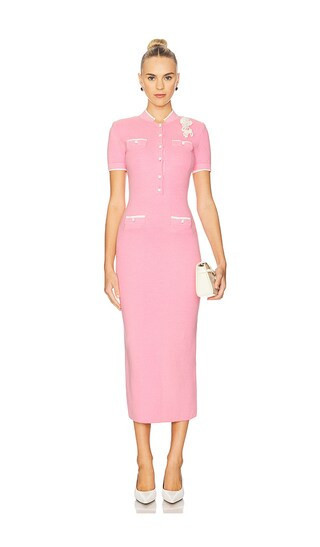 self-portrait Pink Crochet Flower Knit Midi Dress in Pink. - size XS | Revolve Clothing (Global)