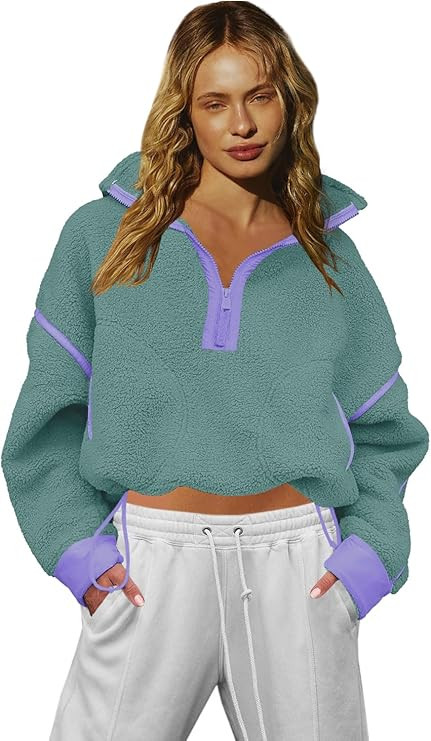 LAMISSCHE Half Zip Sweatshirt Women Oversized Sherpa Jacket V Neck Fleece Pullover Hoodie with Po... | Amazon (US)
