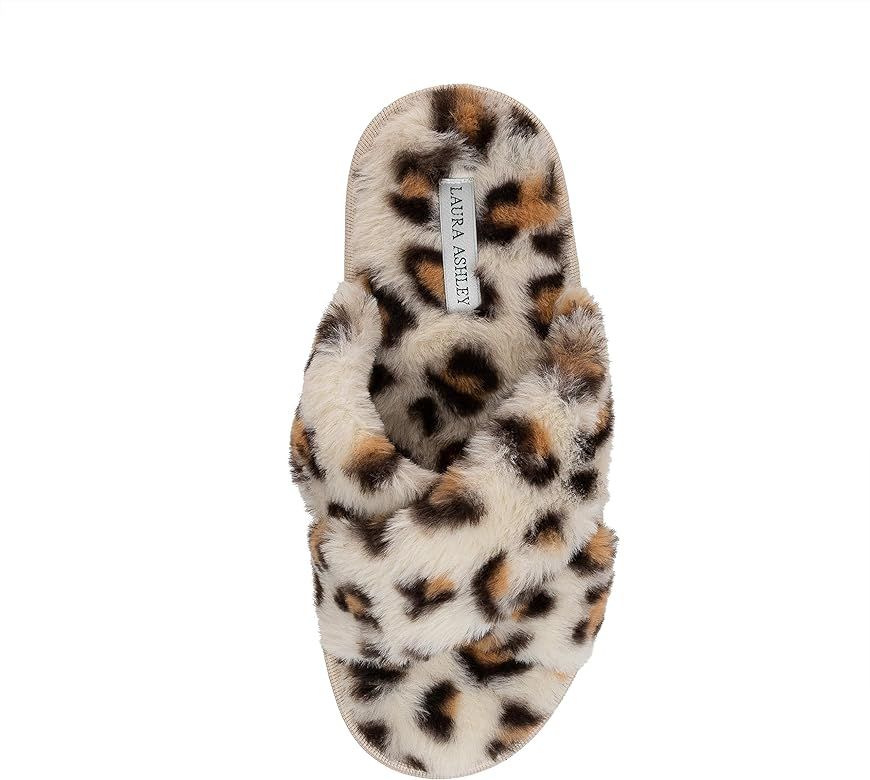 Ladies Animal Leopard Plush Cross Band Slippers | Amazon (US)