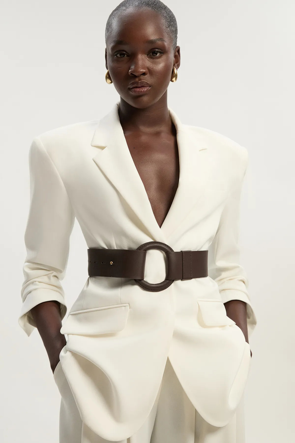 Leather Ring Detail Chunky Belt | Karen Millen UK + IE + DE + NL