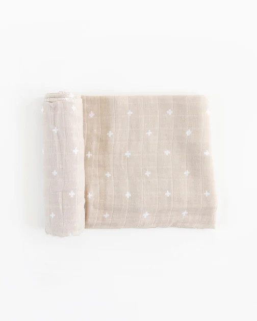 Cotton Muslin Swaddle Blanket - Taupe Cross | Little Unicorn
