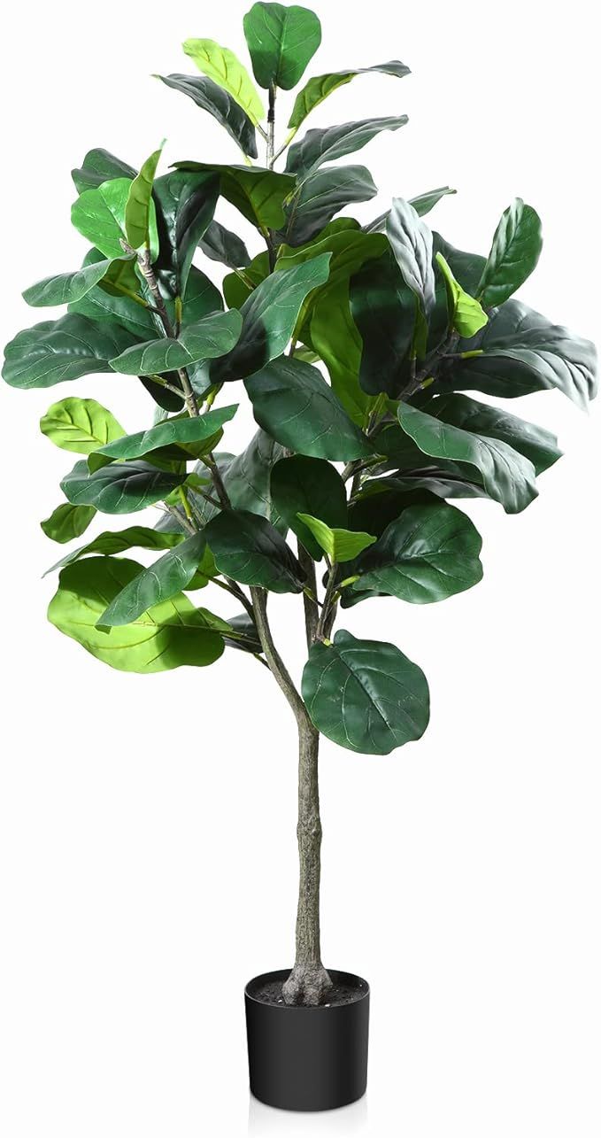CROSOFMI Artificial Fiddle Leaf Fig Tree 50Inch Fake Ficus Lyrata Plant with 56 Leaves Faux Plant... | Amazon (US)
