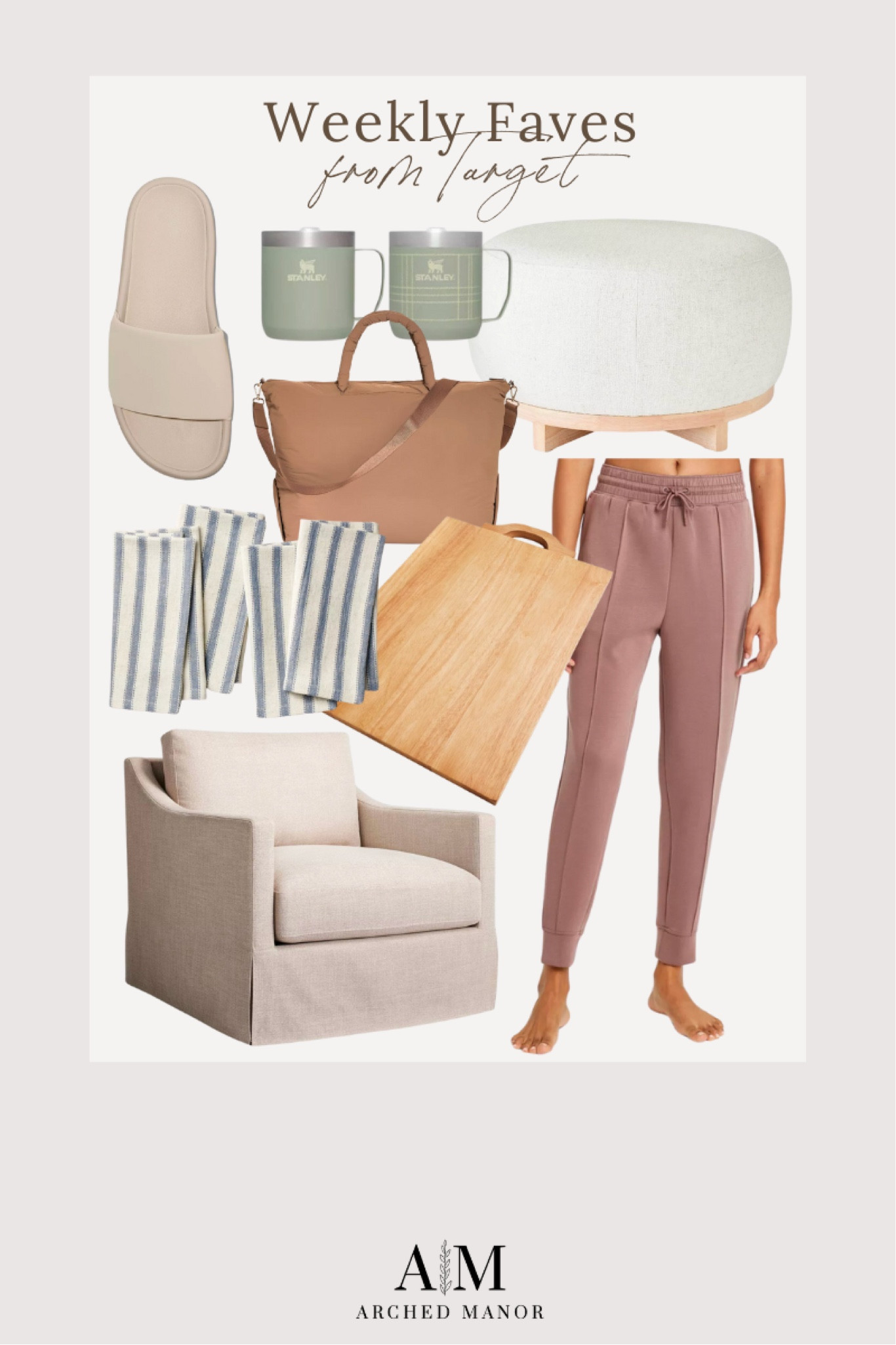 Weekly faves from Target

Favorite finds  Home finds  Home favorites  Accent chair  Neutral  Neutral home  Joggers  Wooden  Kitchen  Tea towels  Dish towel  Purse  Handbag  Accessories  Ottoman  Stanley  Mug  Camper mug  Sandals

#LTKSeasonal #LTKhome #LTKstyletip