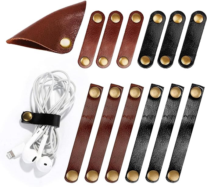 Kanemc 13Pcs Leather Cord Organizer, 3-Sizes Leather Cable Ties Cord Taco Snap On Cord Holders Co... | Amazon (US)