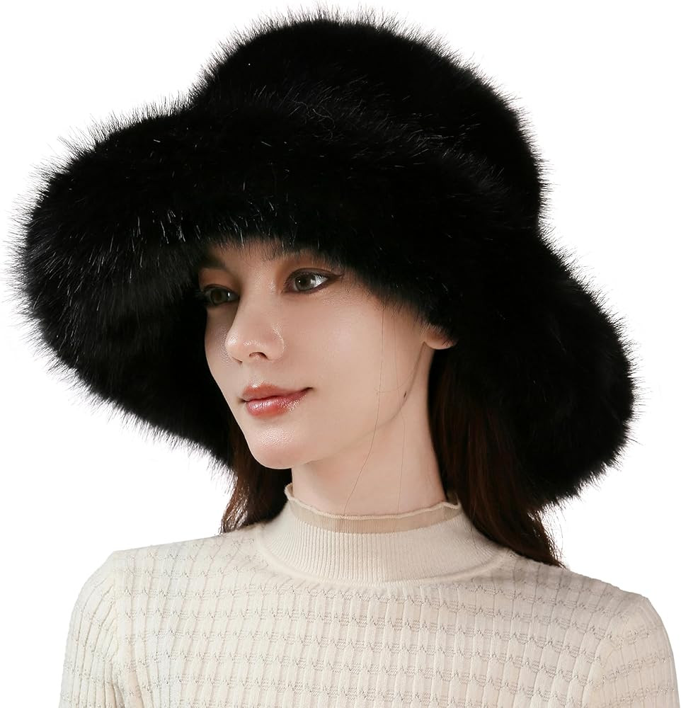 Dikoaina Luxury Faux Fur Bucket Hat for Women Girl – Oversized Brim, Super Soft & Fluffy Winter... | Amazon (US)