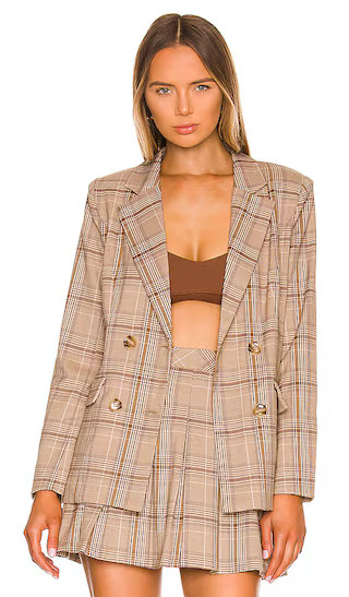 Rhea Blazer in Tan Plaid | Revolve Clothing (Global)