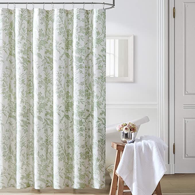 Laura Ashley Home - Shower Curtain, Stylish Cotton Bathroom Decor, Elegant Floral Home Decor (Nat... | Amazon (US)
