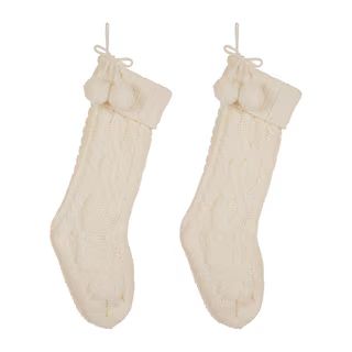 Glitzhome® 24" White Knitted Polyester Christmas Stocking with Pom Pom, 2ct. | Michaels Stores