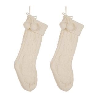Glitzhome® 24" White Knitted Polyester Christmas Stocking with Pom Pom, 2ct. | Michaels Stores
