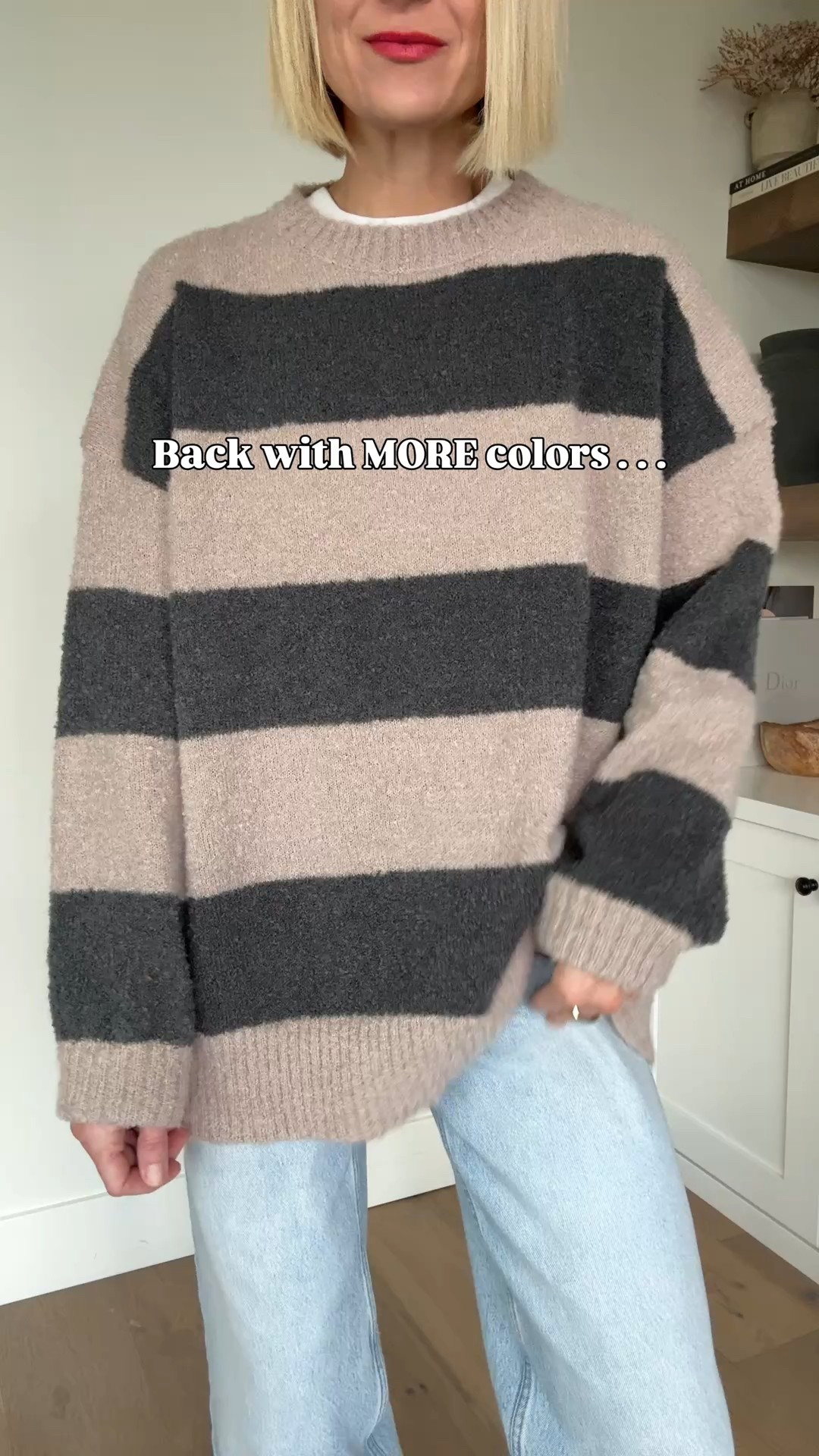 Back in more colors 🤍 This Amazon sweater you loved is restocked and it’s an easy everyday win. Comfortable, flattering, and one of those pieces you’ll reach for on repeat.
I linked the sweaters in exact order that I’m wearing them in the reel. The online image and the real life colors are slightly different.. what I’m wearing is correct! 
First sweater: light khaki
Second sweater: grayish green
Third sweater: brown stripe
Fourth sweater: green stripe
My go to baggy jeans from target. I took my true size for regular length but many people like to size down.


#LTKootd #LTKmomlife #LTKOver40

#LTKgrwm #LTKmomlife #LTKOver40