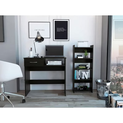 PAGED Home Office Set of Desk and Bookshelf Modern Writing Desk with Storage Shelves for Study, Black | Target