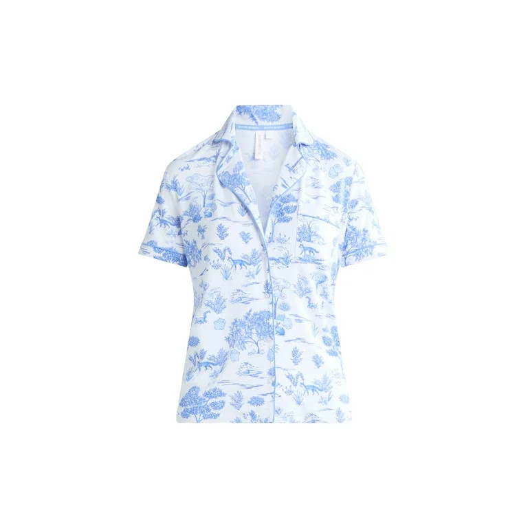Joyspun Women's Notch Collar Short Sleeve Knit Top & Capri Pajama Set, 2-Piece, Sizes XS-3X | Walmart (US)