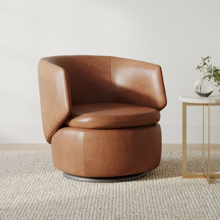 Crescent Leather Swivel Chair | West Elm (US)