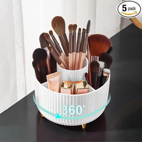 Makeup Brush Holder Organizer,360° Rotating Makeup Brush Organizer,5 Slot Make up Brushes Cup fo... | Amazon (US)