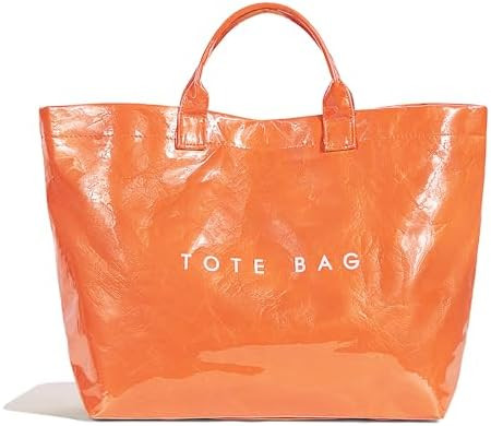 Lushandy PVC Tote Bag for Women Large Plastic Tote Bag for Work Letter Print Hobo bag Kraft Paper... | Amazon (US)