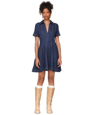 Women's Denim Collared Fit and Flare Mini Dress | Macy's