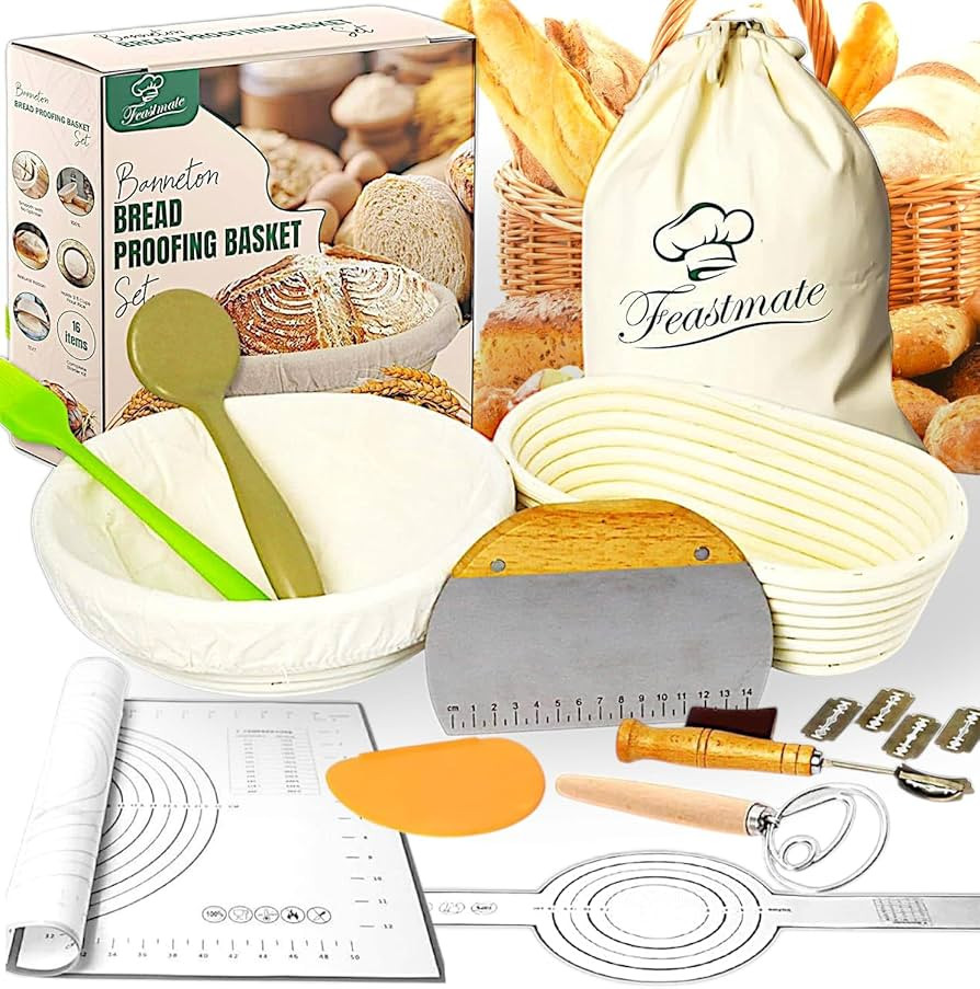 Sourdough Starter Kit - Banneton Bread Proofing Basket Set with Liners, Sourdough Bread Baking Su... | Amazon (US)