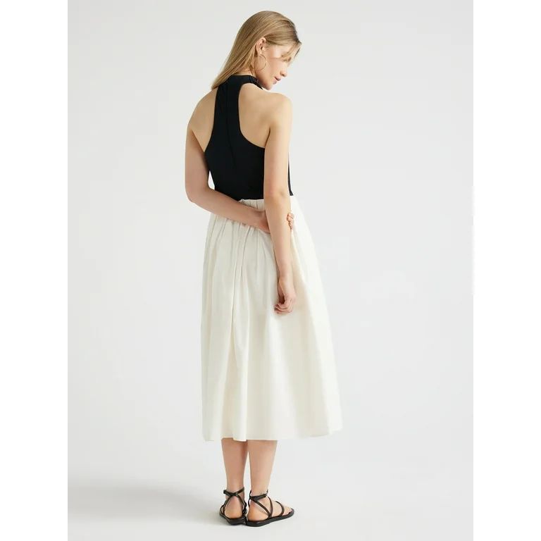 Scoop Women's Mixed Media Tie Halter Midi Dress, Sizes XS-XXL - Walmart.com | Walmart (US)