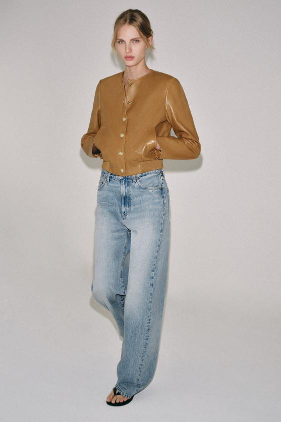 Zara - Zw Collection 100% Leather Bomber Jacket - Caramel - M - Woman | Zara US