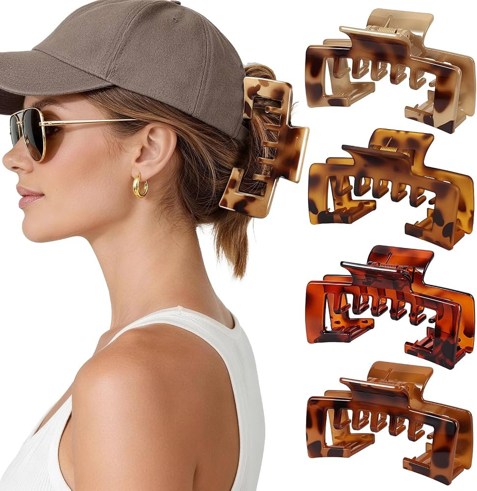 4 PCS Large Hair Clips for Baseball Cap, 4.1 Inch Hat-Friendly Claw Clips for Women Girls, Non-Sl... | Amazon (US)