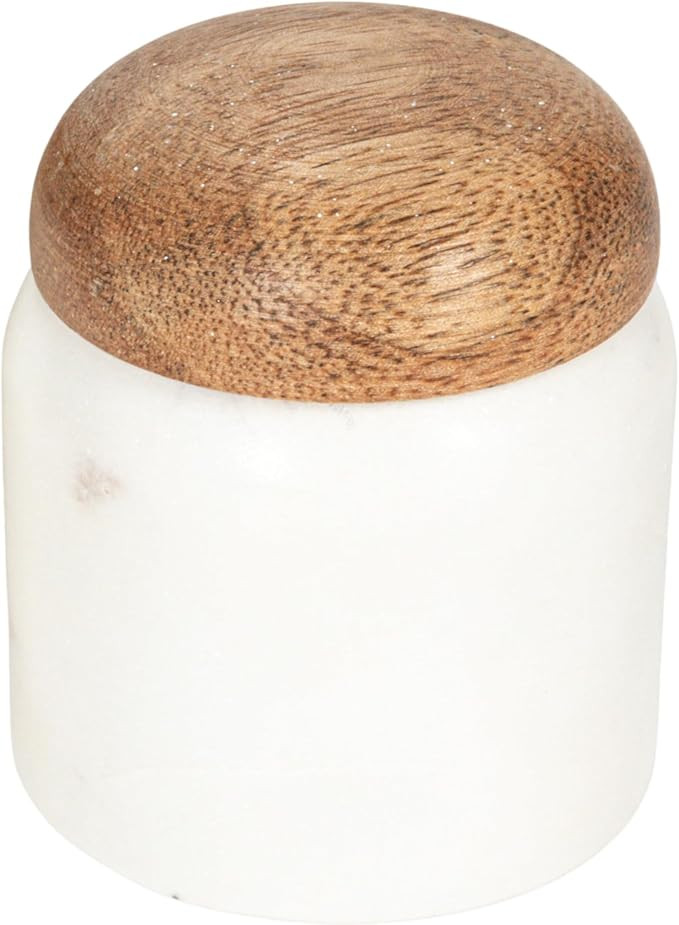 Creative Co-Op Marble and Mango Wood Pinch Pot with Lid, White and Natural | Amazon (US)