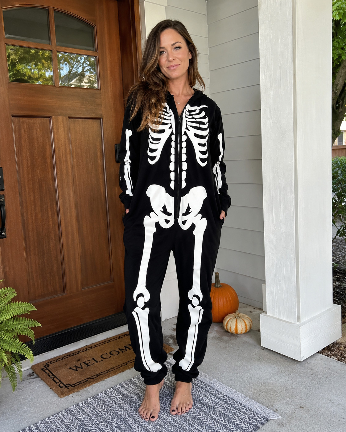 For the girls who want Halloween to be cute AND comfy 😂💀 This Amazon find is such an easy costume for handing out candy, a casual Halloween party, movie night or matching family costumes. Just zip it on and you’re basically done. #AmazonFind #AmazonHalloween #SkeletonOnesie #HalloweenOnesie #HalloweenCostume #ComfyHalloween #SkeletonCostume #CasualHalloween #HalloweenAtHome #SpookySeason #LTKHalloween 

 #LTKSeasonal #LTKU #LTKSaleAlert